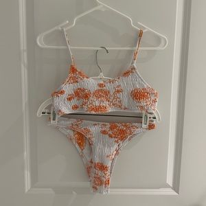 Orange and White Floral Bikini Set